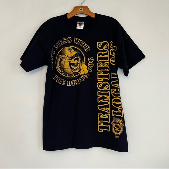 unionmade Other - Dont Mess With The Brown Dog Teamsters Tshirt Size L Black Made In The USA